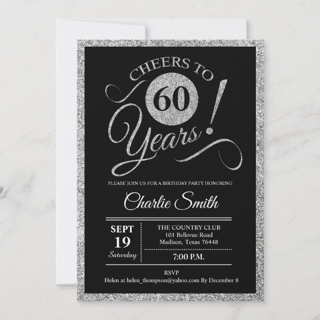 Invitation 60e fête d'anniversaire - Silver Black ANY AGE (Devant)