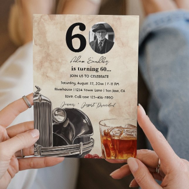 Invitation 60e fête d'anniversaire | Vieux Timer Voiture & Wh (Créateur téléchargé)