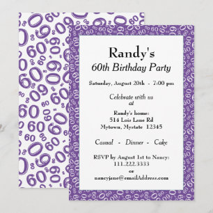 Invitation 60e fête d'anniversaire violet/blanc Motif numériq