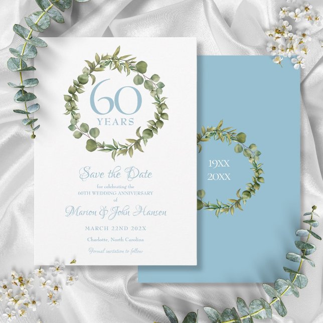 Invitation 60e Mariage : Sauvez la date Garland  (60th Wedding Anniversary Save The Date Garland Invitation)