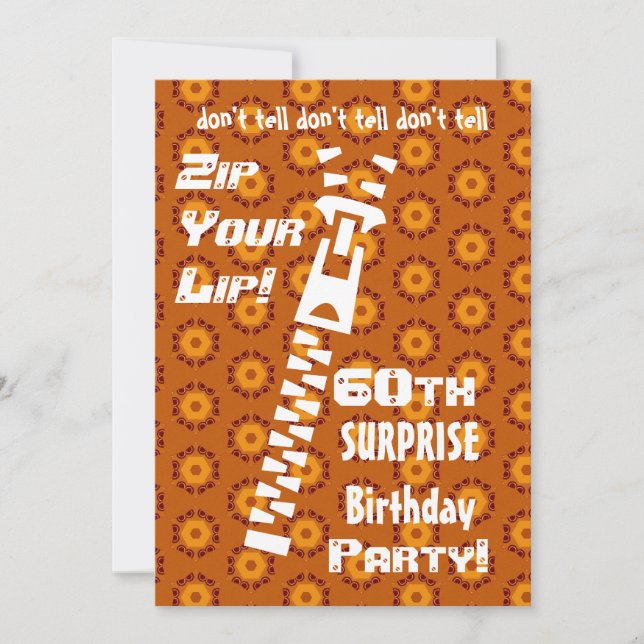 Invitation 60e SURPRISE Anniversaire Gold Orange Zip Lip (Devant)
