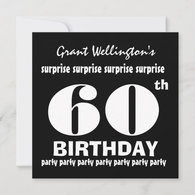 Invitation 60e SURPRISE Birthday Party Black White G694 (Devant)