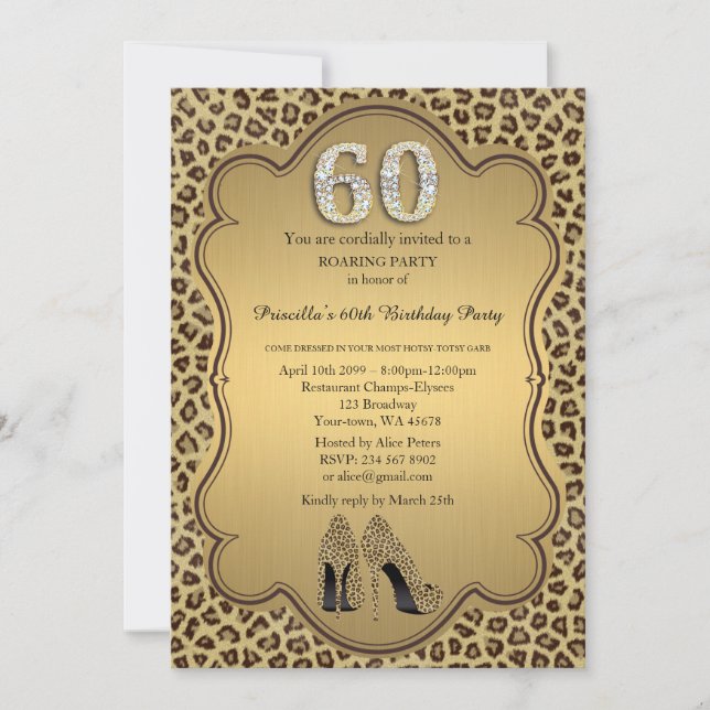 Invitation 60ème, Anniversaire 60ème, Chaussures Cheetah High (Devant)