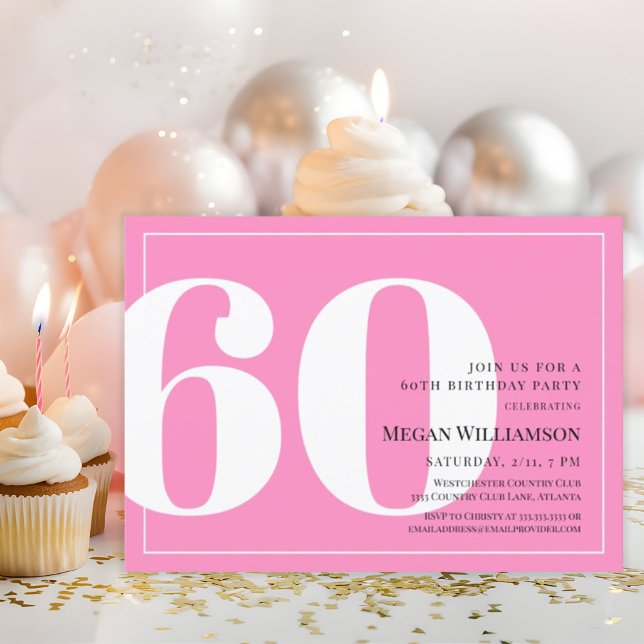 Invitation 60ème anniversaire de la version moderne rose et b (Créateur téléchargé)
