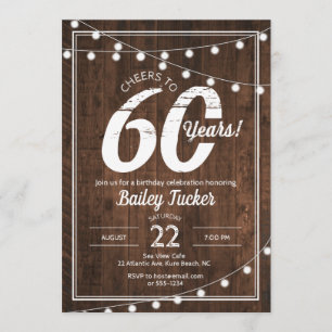 Invitation 60ème anniversaire rustique avec String Lights Par