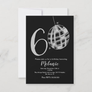 Invitation 60ème Script moderne Gras Black Disco Parties scin