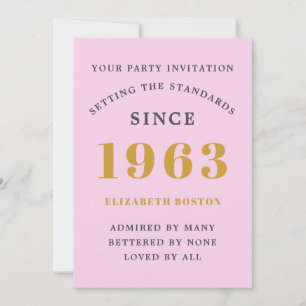 Invitation 60th Birthday 1963 Pink Grey Ajouter un nom Année