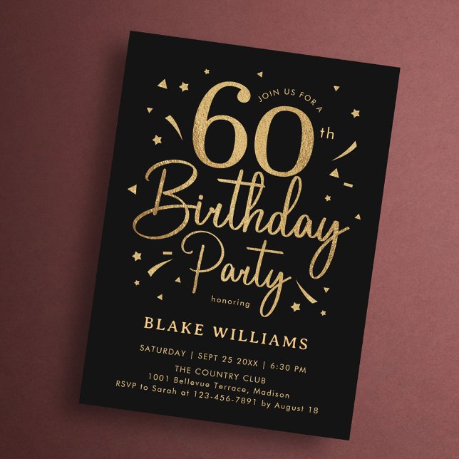 Invitation 60th Birthday Black Gold (Créateur téléchargé)