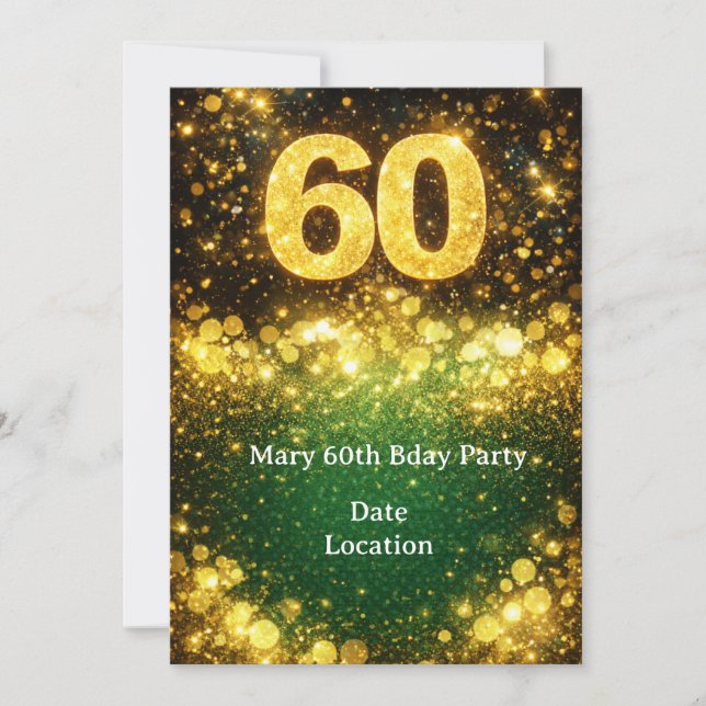 Invitation 60th Birthday Gold Glitter  (Devant)