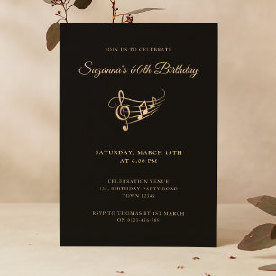Invitation 60th Birthday Gold Music Notes Élégant