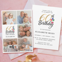 60th Birthday Photo Collage Gold Script Typography