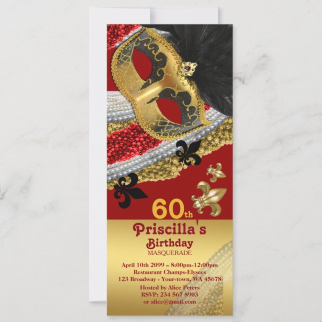 Invitation 60thInvitation Style de billet, Anniversaire Femme (Devant)