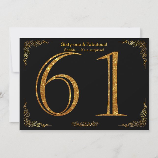 Invitation 61e anniversaire, styl Gatsby, parties scintillant (Devant)