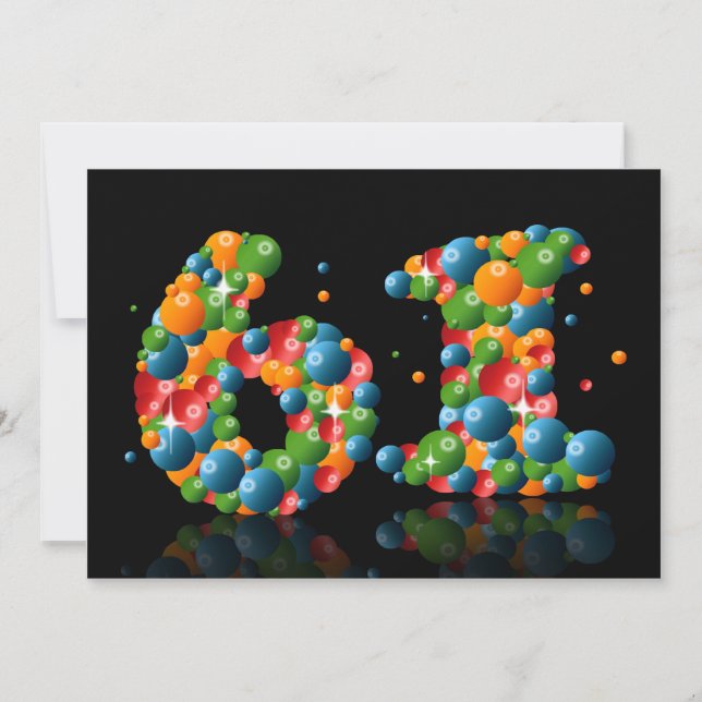 Invitation 61e fête d'anniversaire, avec bulles et balles (Devant)