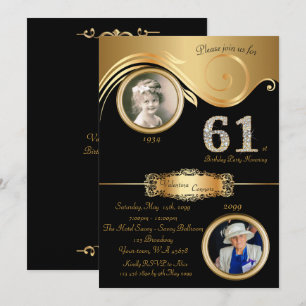 Invitation 61ème,Anniversaire 61ème femme,élégant art déco,no