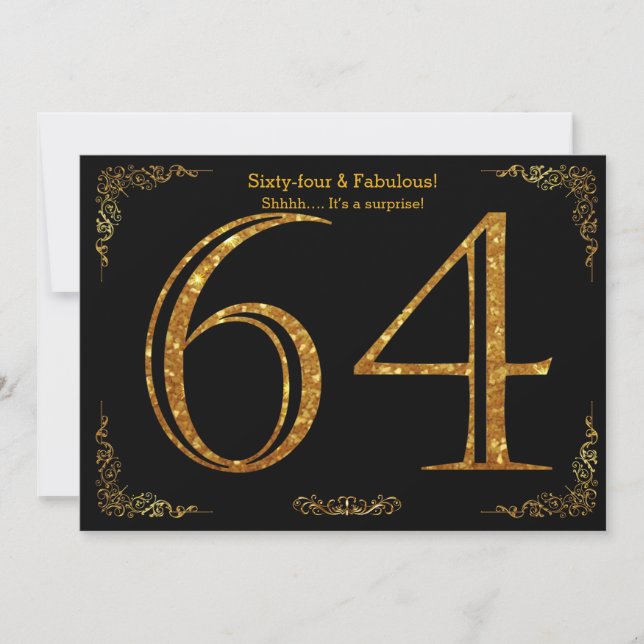 Invitation 64e fête d'anniversaire, styl Gatsby, parties scin (Devant)