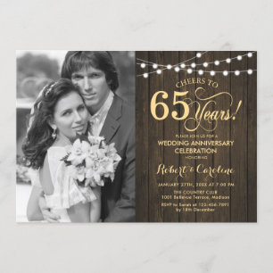 Invitation 65e anniversaire avec photo - Rustic Wood Gold