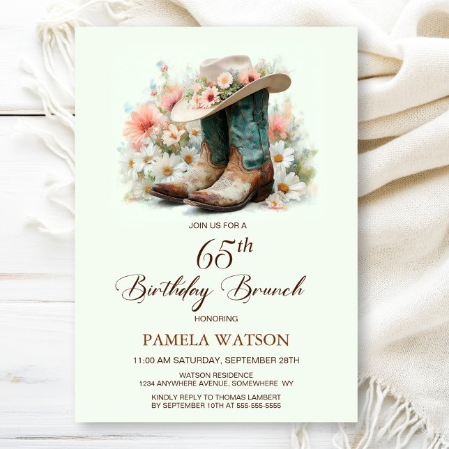 Invitation 65e anniversaire Bottes de fille Anniversaire Brun (Créateur téléchargé)