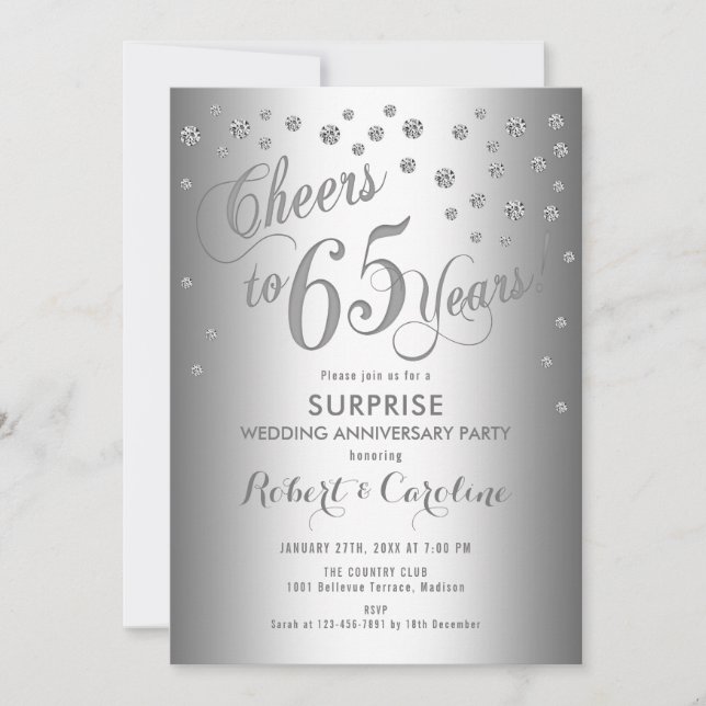 Invitation 65e anniversaire de mariage - Argent (Devant)