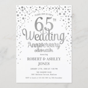 Invitation 65e anniversaire de mariage - Argent et blanc