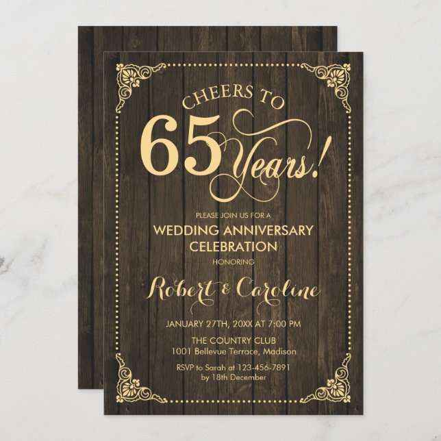 Invitation 65e anniversaire de mariage - Bois doré (Devant / Derrière)
