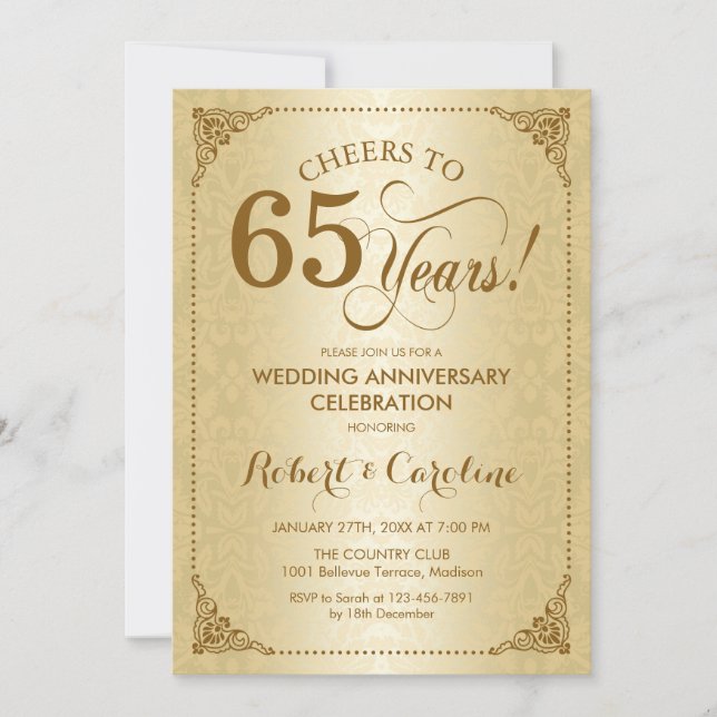 Invitation 65e anniversaire de mariage - Damassé or (Devant)