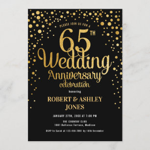 Invitation 65e anniversaire de mariage - Noir et or