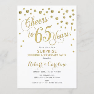 Invitation 65e anniversaire de mariage surprise - Blanc & Or