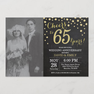 Invitation 65e Anniversaire de Mariage Tableau Noir et Or