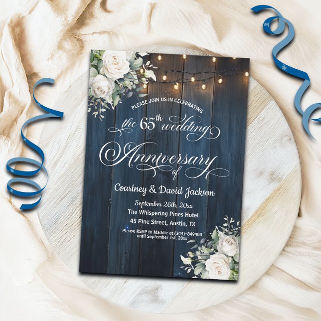 Invitation 65e anniversaire du Mariage Lumières à cordes bleu (Créateur téléchargé)