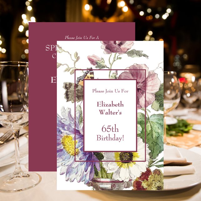 Invitation 65e anniversaire fête florale (65th Birthday Party Floral Invitation)