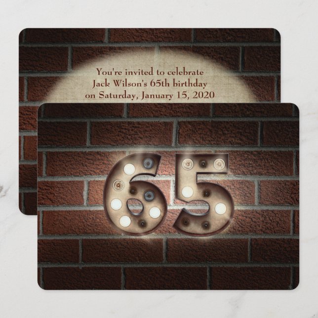 Invitation 65e anniversaire Fête-marquee lumières sur brique (Devant / Derrière)