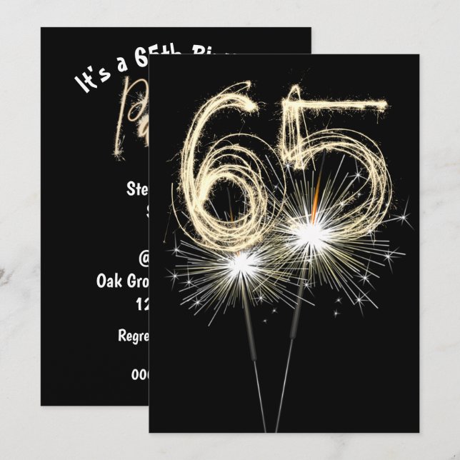 Invitation 65e anniversaire fête Sparkler (Devant / Derrière)