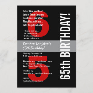Invitation 65e anniversaire moderne noir blanc rouge Modèle A