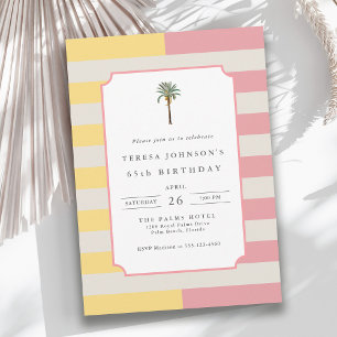 Invitation 65e Anniversaire Palm Beach Pastel Rayures Tropica