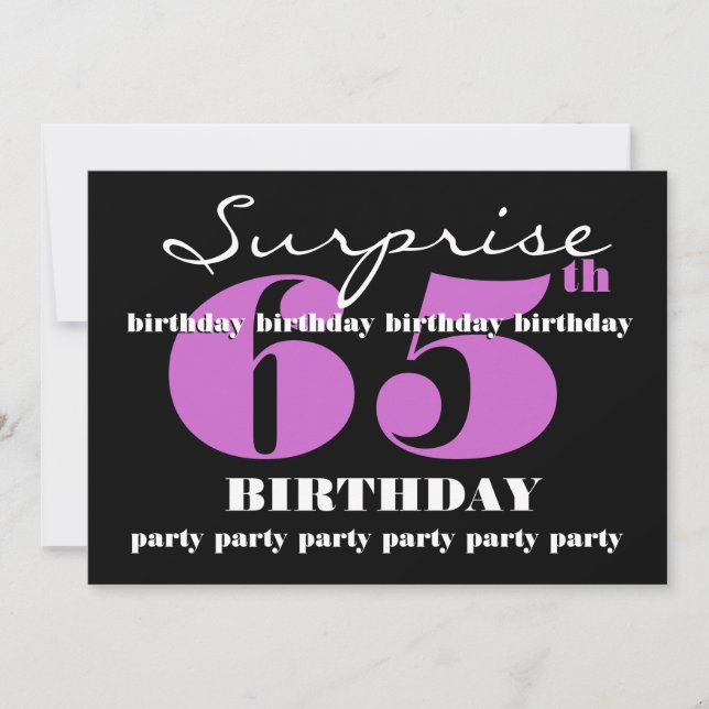 Invitation 65e Modèle de la fête d'anniversaire SURPRISE Purp (Devant)