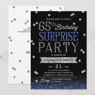 Invitation 65e Parties scintillant d'argent bleu Confetti Sur