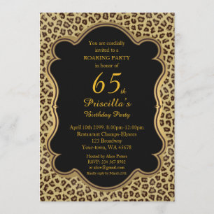 Invitation 65ème, Anniversaire 65ème, Cheetah, Noir & Or