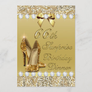 Invitation 66e anniversaire surprise Dîner Gold Heels Diamond