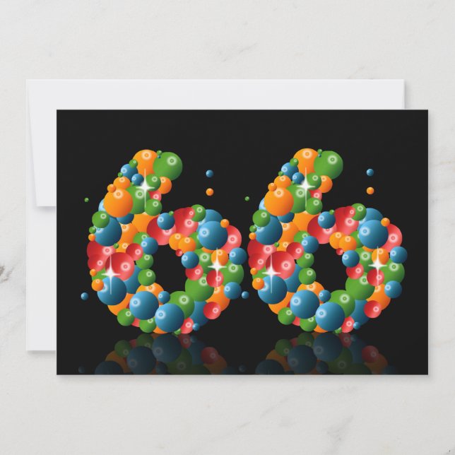 Invitation 66e fête d'anniversaire, avec bulles et balles (Devant)