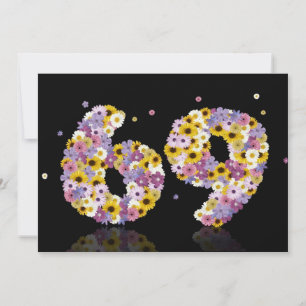 Invitation 69e anniversaire, avec des lettres fleuries