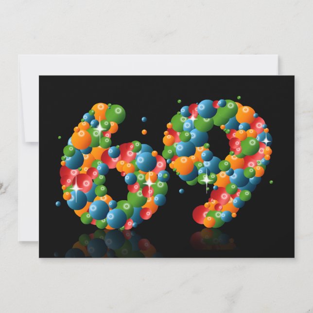 Invitation 69e fête d'anniversaire, avec bulles et balles (Devant)