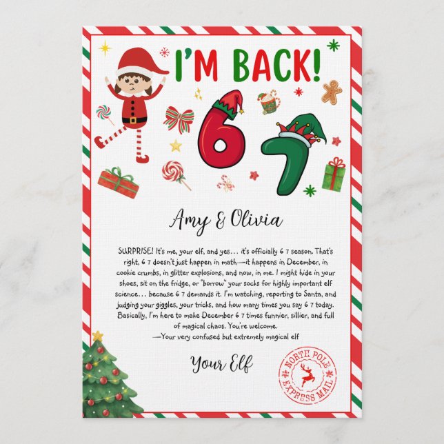 Invitation 6 7 elf arrival letter - funny elf letter - 67  (Devant)