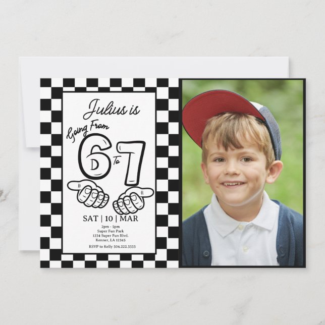 Invitation 6 7 Meme Birthday Black Checkerboard Photo (Devant)