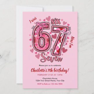 Invitation 6 7 Six Seven Meme Trend Pink Girls 7th Birthday
