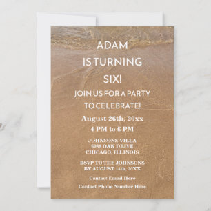 Invitation 6 Anniversaire Sandy Beach Ocean Custom Age