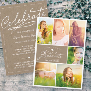 Invitation 6 Collage photo en papier kraft dégradé Fête de fi