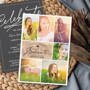 Invitation 6 Photo Collage Bronze Foil Chic Graduation Party