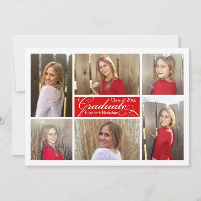 Invitation 6-Photo Collage Red Custom Graduation (Devant)