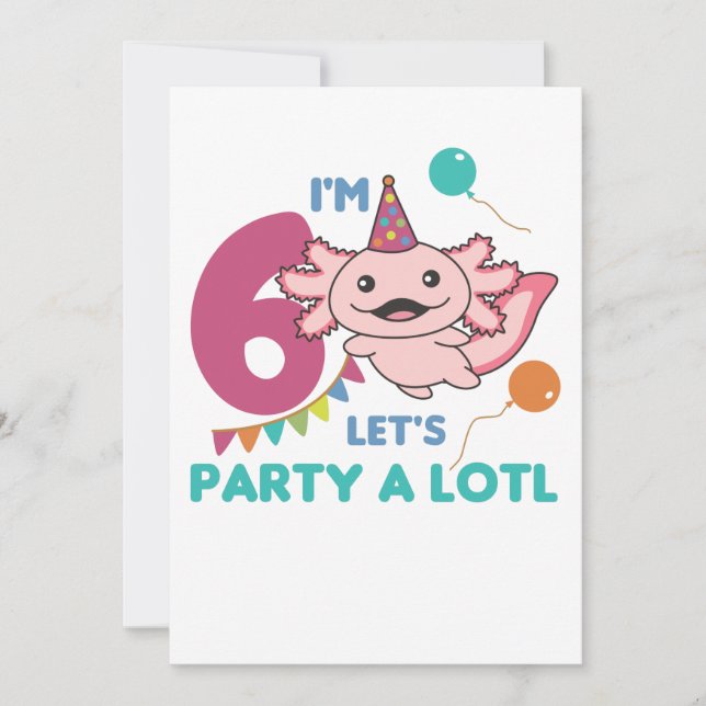 Invitation 6e anniversaire Axolotl Six ans vieux sucré Axolot (Devant)